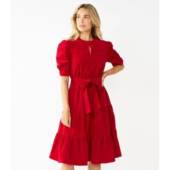 NWT Women's Draper James Short Sleeve Red Corduroy Tiered Tie Dress Size 3X - Picture 1 of 7